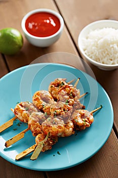 Marinated prank skewers with rice