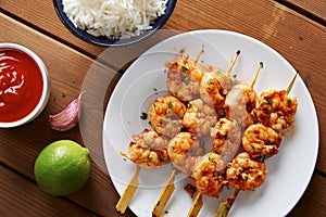 Marinated prank skewers with rice