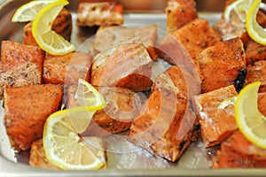 Marinated salmon shashlik