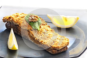 marinated salmon with walnut eschar