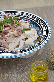 Marinated squid salad.