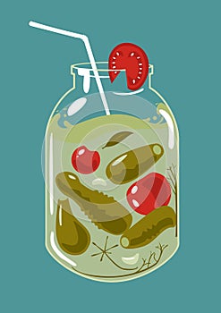 Marinated vegetables in glass jar