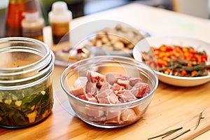 marinating pork cubes in sweet and sour marinade