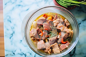 marinating pork cubes in sweet and sour marinade