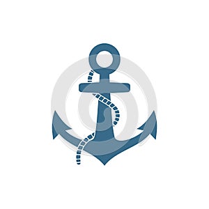 Marine anchor with tangled rope chain isolated icon.