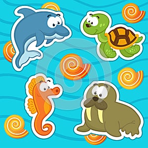 Marine animals icon set
