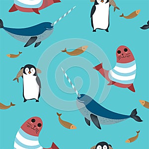 Marine animals, penguin and sea lion patterns