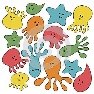 Marine animals set. Flat style isolated on white background. Star, octopus, jellyfish