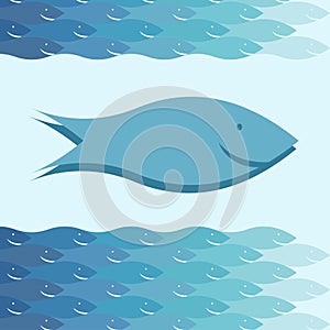 Marine background with fishes. School of fish. Fishing. Vector. photo