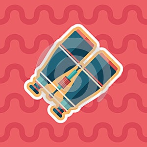 Marine binoculars sticker flat icon with color background.