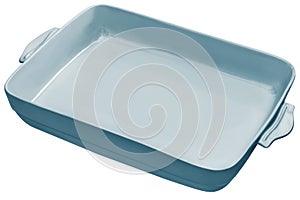 Marine Blue Oblong Rectangular Ceramic Casserole Baking Pan With Handles Isolated On White Background