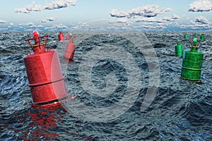 Marine buoy in the open sea, 3D