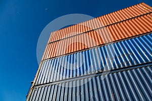 Marine and carrier insurance concept. Cargo container yard. cargo shipping container box in logistic shipping yard. colorful cargo