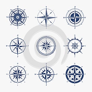 Marine compass. Navigation equipment for determining direction of movement. Cartography symbol with south and north or