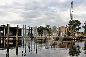 Marine Construction,  a new dock being built on the Ortega River in Jacksonville Florida photo