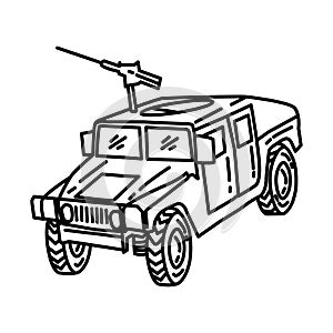 Marine Corps Wheeled Vehicle Icon. Doodle Hand Drawn or Outline Icon Style