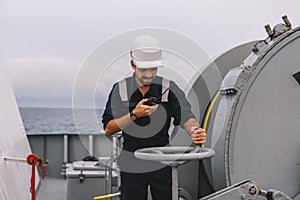 Marine Deck Officer or Chief mate on deck of vessel or ship