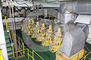 Marine engine. Diesel generator. Engine room interior