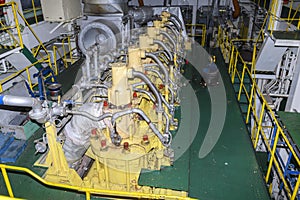 Marine engine. Diesel generator. Engine room interior