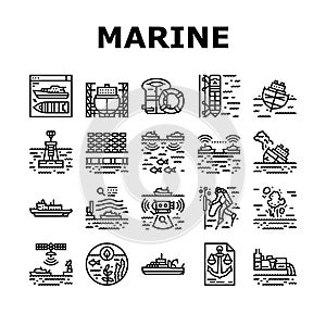 marine engineer boat mechanic icons set vector