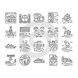 marine engineer boat mechanic icons set vector