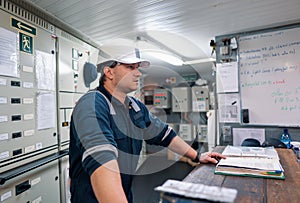 Marine engineer officer in engine control room ECR