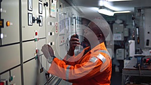 Marine engineer officer working in engine room