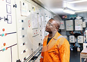 Marine engineer officer working in engine room