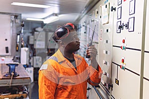 Marine engineer officer working in engine room