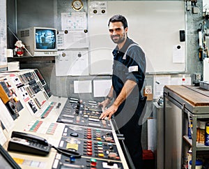 Marine engineer officer working in engine room