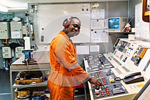 Marine engineer officer working in engine room