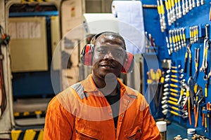 Marine engineer officer working in engine room