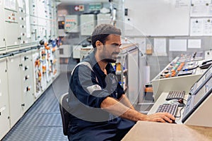 Marine engineer officer working in engine room