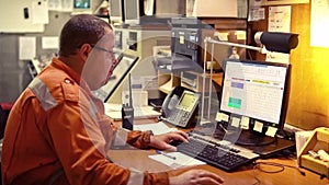 Marine engineer officer working in engine room