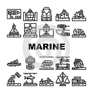 marine engineering ship icons set vector