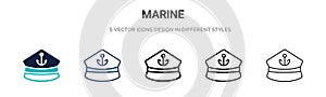 Marine icon in filled, thin line, outline and stroke style. Vector illustration of two colored and black marine vector icons