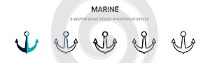 Marine icon in filled, thin line, outline and stroke style. Vector illustration of two colored and black marine vector icons