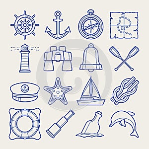 Marine icons in thin line style