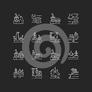 Marine industry chalk white icons set on black background