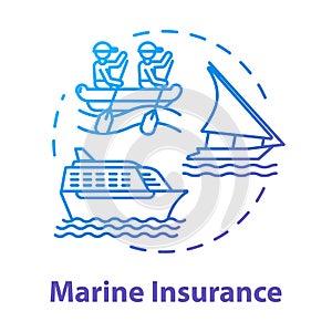 Marine insurance concept icon. Industrial property. Nautical vehicle. Ship protection. Logistic business. Cargo safety