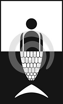 Marine label. Mermaid black and white vector icon.