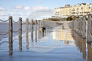 Marine Lake walkway at high tide,Weston Super Mare, Somerset