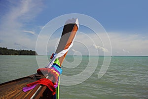 Marine landscape view from long tail boat at Krabi province Koh Phi Phi island in Thailand South Asia