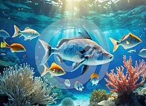 Marine Life Landscape - the ocean and underwater world with different inhabitants.