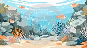 Marine Life Landscape - the ocean and underwater world with different inhabitants vector