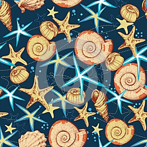 Marine life seamless pattern