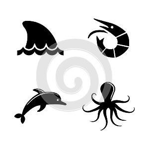 Marine life. Simple Related Vector Icons