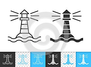 Marine lighthouse simple black line vector icon