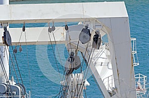 Marine mooring equipment on forecastle deck of ship