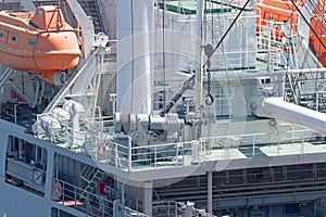 Marine mooring equipment on forecastle deck of ship